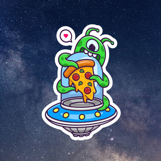 Alien Eating Pizza Sticker, Water Bottle Sticker, Alien Stickers, Laptop Sticker, Funny Stickers, Kindle Stickers, Cute Stickers