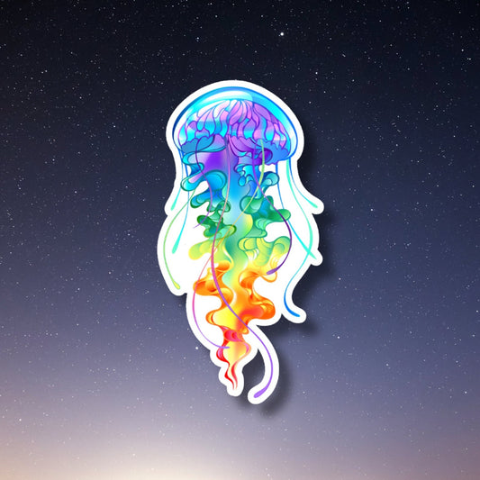 rainbow jellyfish sticker, aesthetic stickers, sea life stickers, water bottle sticker, laptop sticker, funny sticker, vinyl stickers