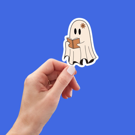 cute ghost reading sticker, book laptop decals, water bottle stickers, funny stickers, book stickers, reading stickers, bookish, booktok