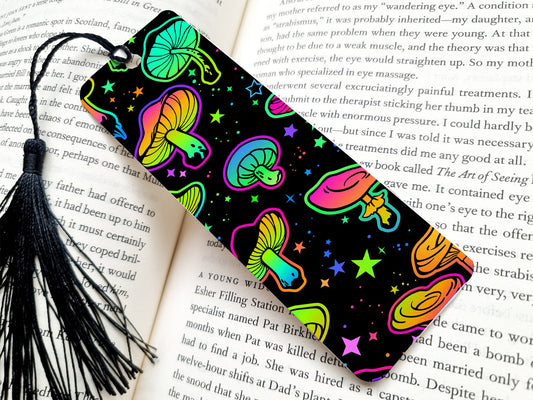 neon mushrooms bookmark, metal bookmark, reading, book lover gift, bookish, cute bookmarks