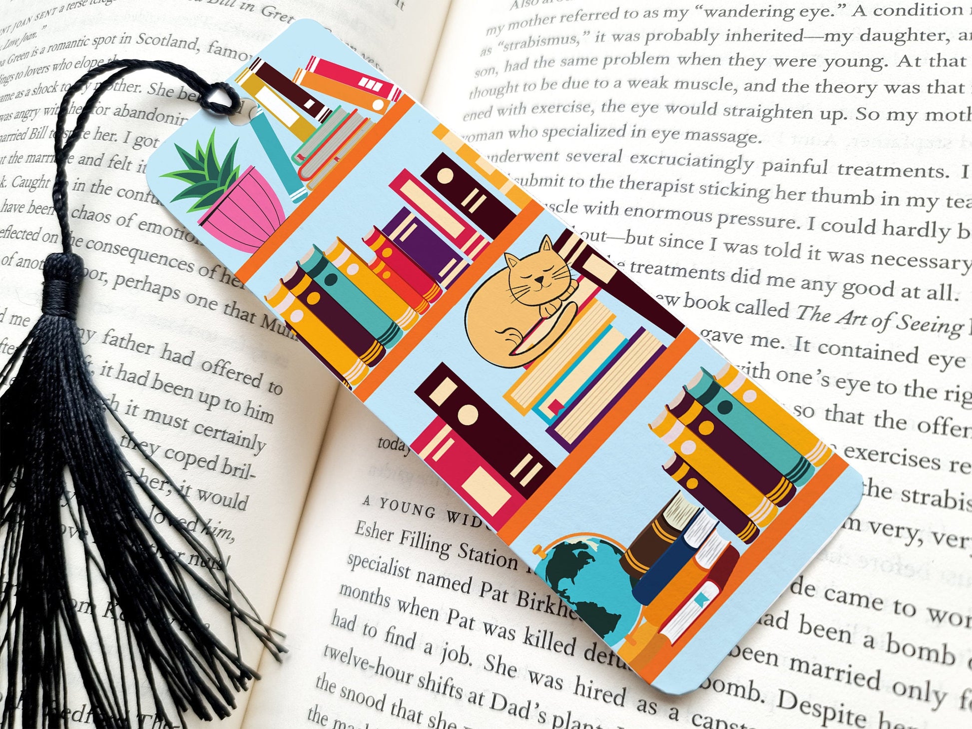 cat and books on bookshelf bookmark, metal bookmark, reading, book lover gift, bookish, cute bookmarks