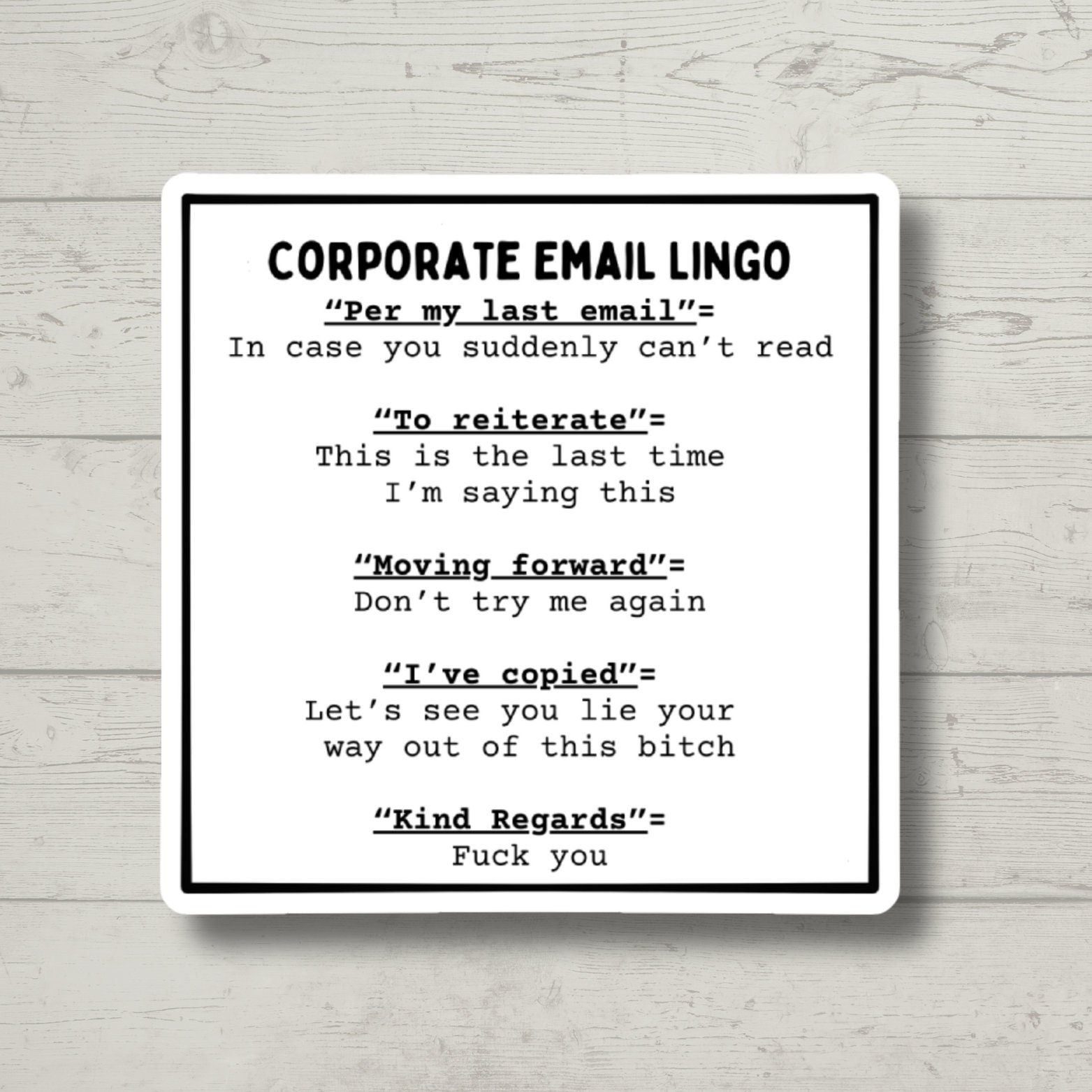 funny sticker corporate email lingo