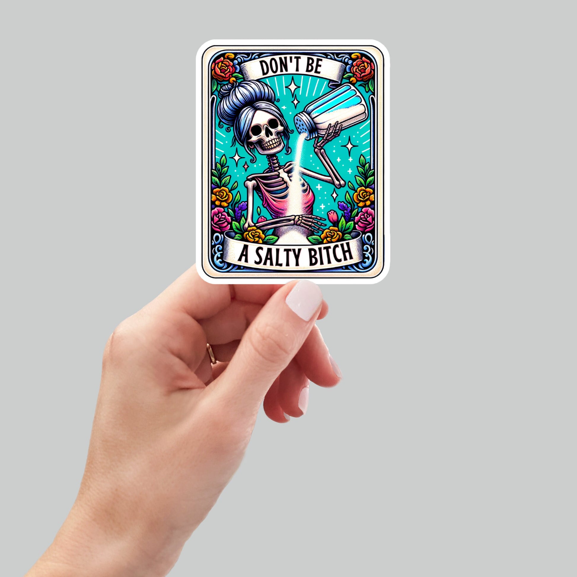 salty b*tch skeleton tarot, book laptop decals, water bottle stickers, funny stickers, book stickers, planner stickers, kindle stickers