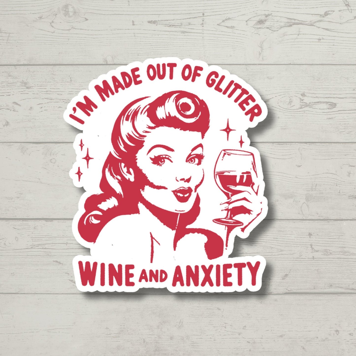 glitter wine anxiety, funny sticker, water bottle stickers, laptop stickers, sarcastic stickers, kindle stickers, sarcasm stickers