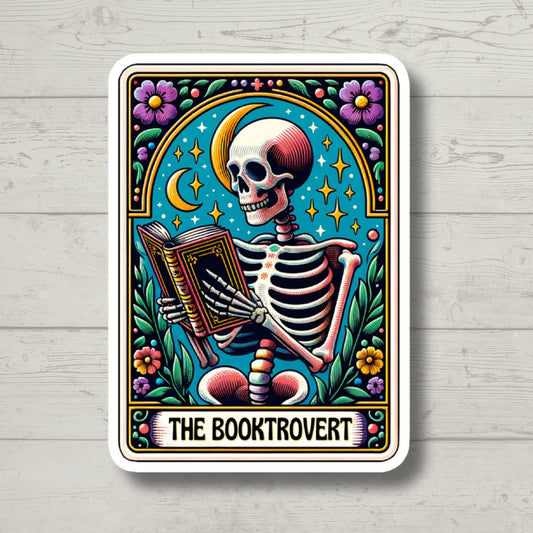 booktrovert skeleton tarot, book laptop decals, water bottle stickers, funny stickers, book stickers, planner stickers, kindle stickers