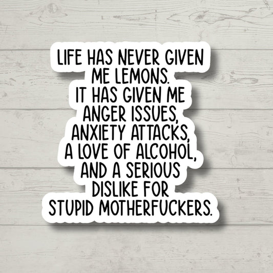 life lemons anxiety, Funny Stickers, Sarcasm Stickers, Sarcastic Stickers, Funny Laptop Sticker, Water bottle Stickers, Kindle stickers