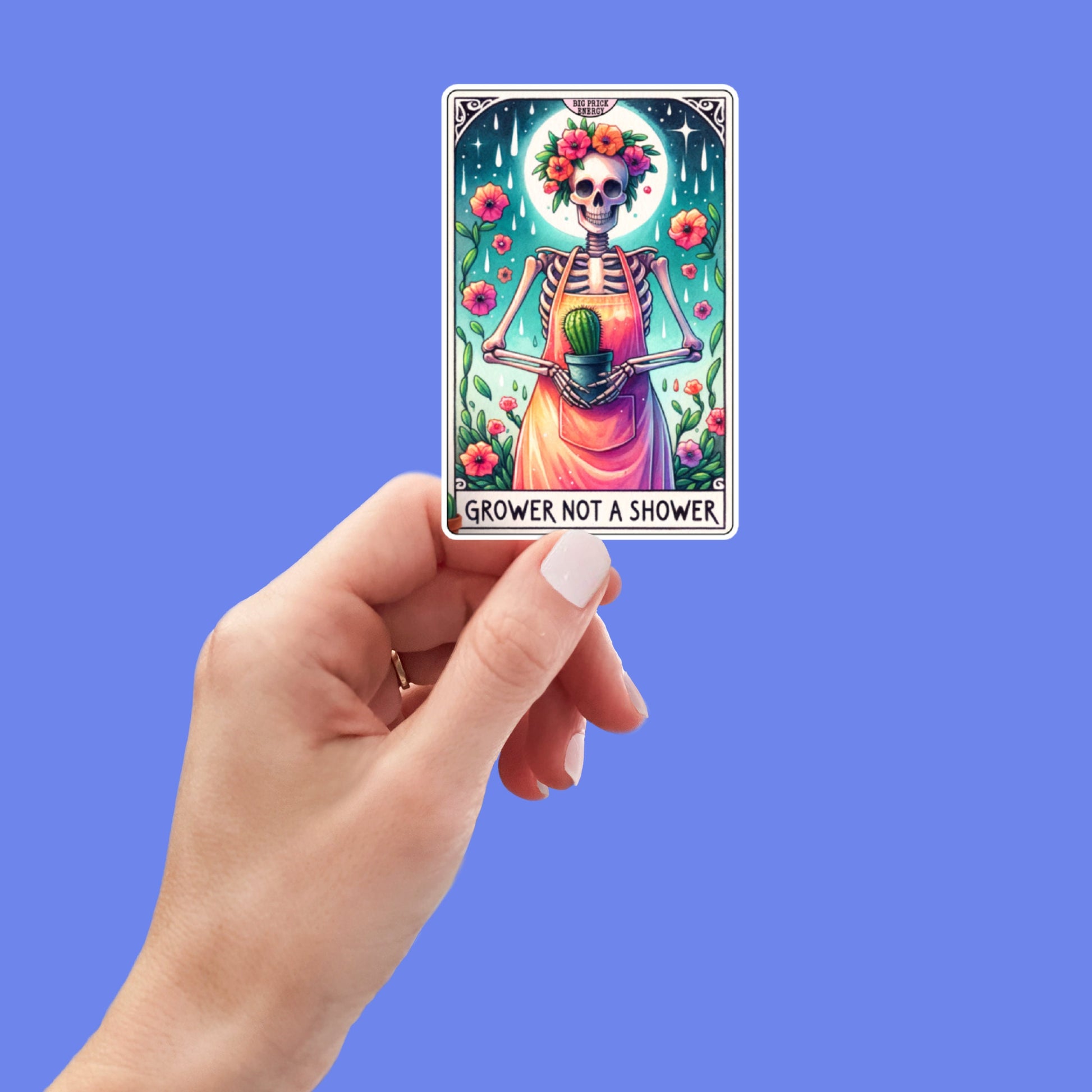 grower not a shower tarot card, funny stickers, water bottle stickers, laptop stickers, sarcastic stickers, kindle stickers, snarky