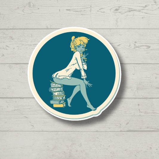 girl on books Sticker, book laptop decals, water bottle stickers, funny stickers, book stickers, planner stickers
