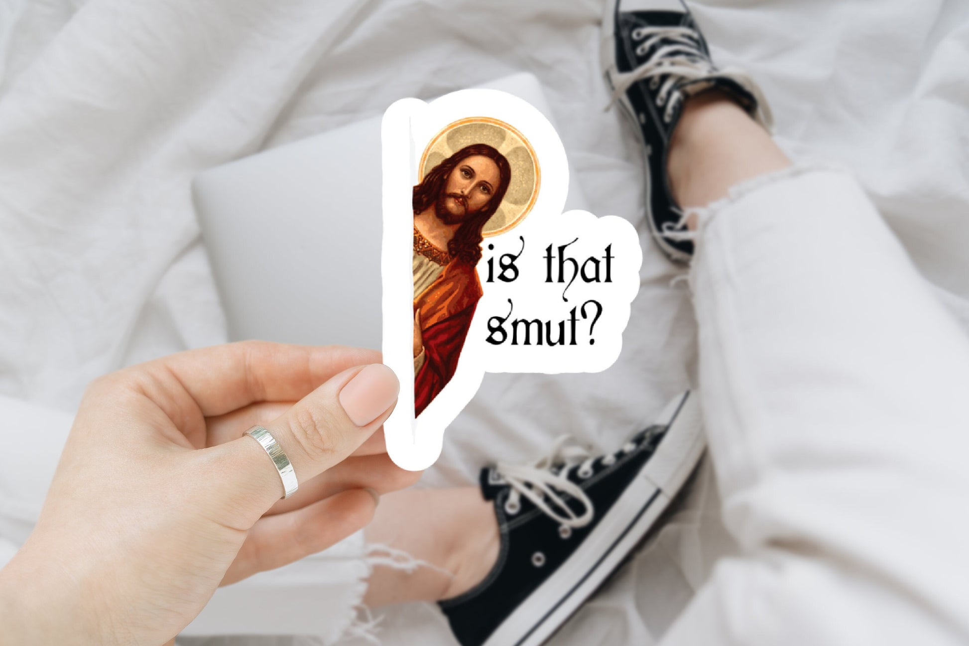 peeking Jesus is that smut Inspired, laptop stickers, funny stickers, sarcastic sticker, funny gift, kindle sticker, smut