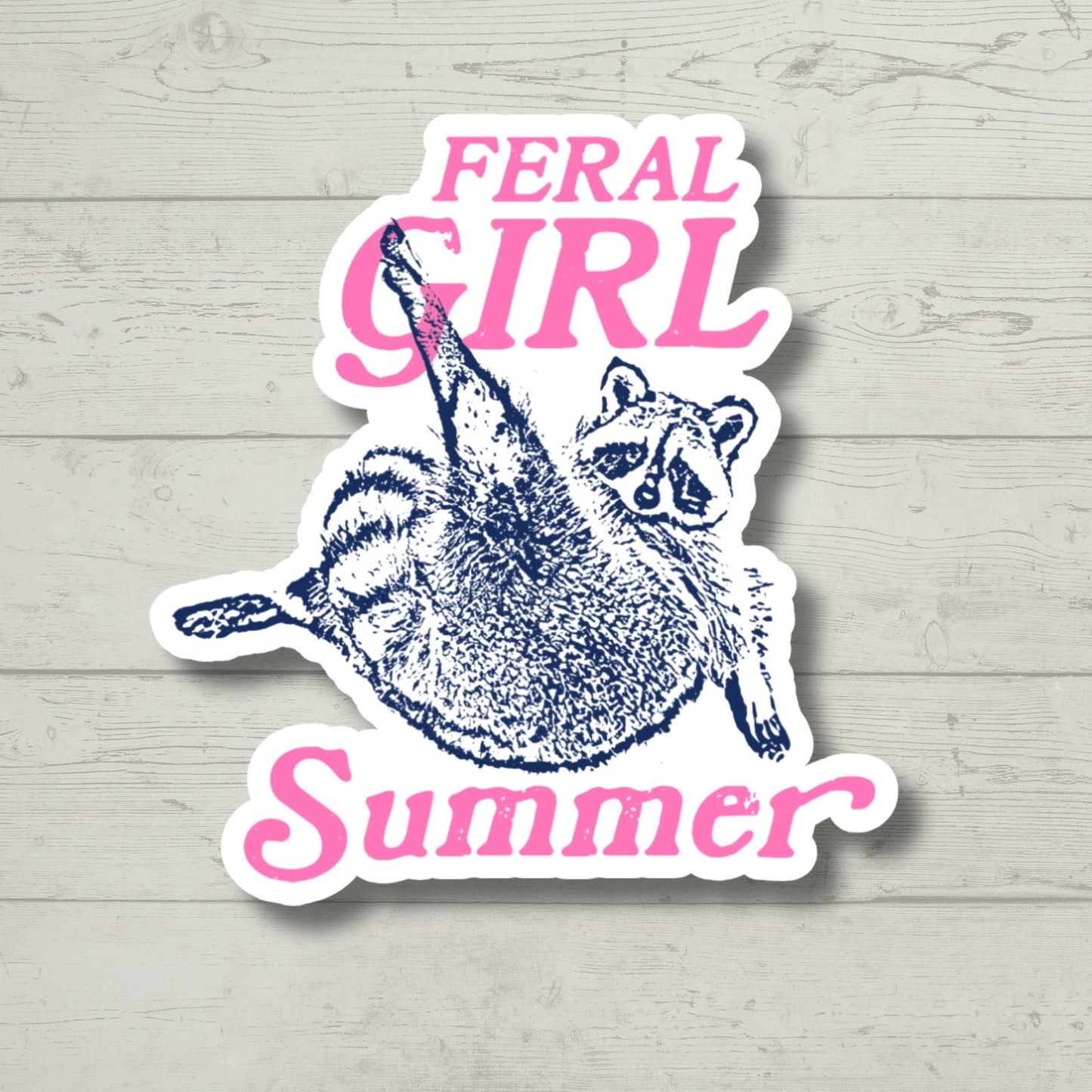 Feral Girl Summer, Funny Raccoon, Sticker for Laptop, water bottle sticker, kindle stickers, sarcastic sticker, funny stickers