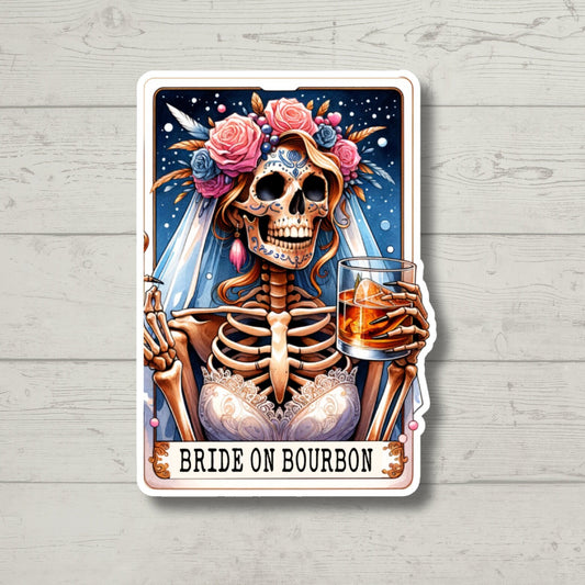 the bride of bourbon tarot card, funny stickers, water bottle stickers, laptop stickers, sarcastic stickers, kindle stickers, snarky
