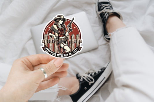 keep your mitts off my bits, pro choice, feminist sticker, water bottle sticker, laptop sticker, women's rights