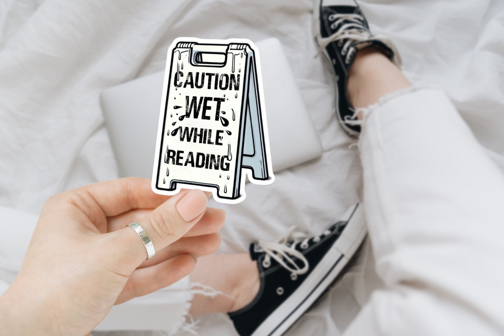 Caution Wet While Reading Inspired, laptop stickers, funny stickers, sarcastic sticker, dark romance, kindle sticker, smut, bookish