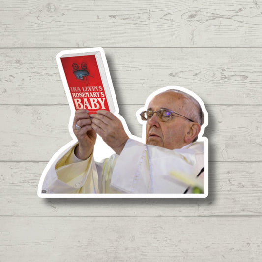 Rosemary's Baby pope meme inspired book, laptop stickers, funny stickers, sarcastic sticker, funny gift, kindle sticker
