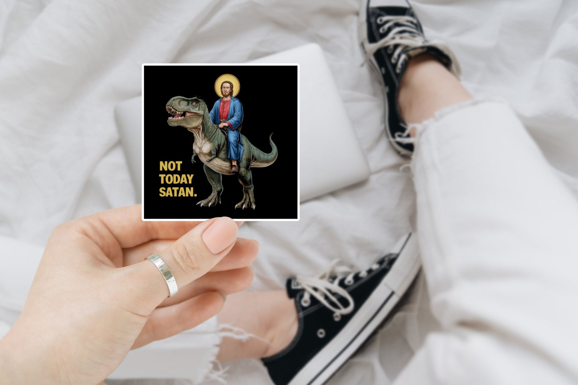 not today satan, Funny dinosaur, Sticker for Laptop, water bottle sticker, kindle stickers, sarcastic sticker, funny stickers