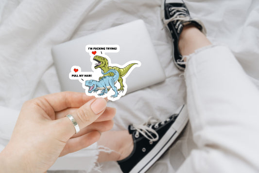 Pull my hair dinosaurs, laptop stickers, funny stickers, sarcastic sticker, trex, kindle sticker, smut, romance, kink