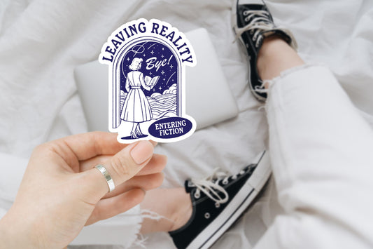 leaving reality entering fiction, Bookish Stickers, Gifts for Teachers, water bottle stickers, funny stickers, book stickers