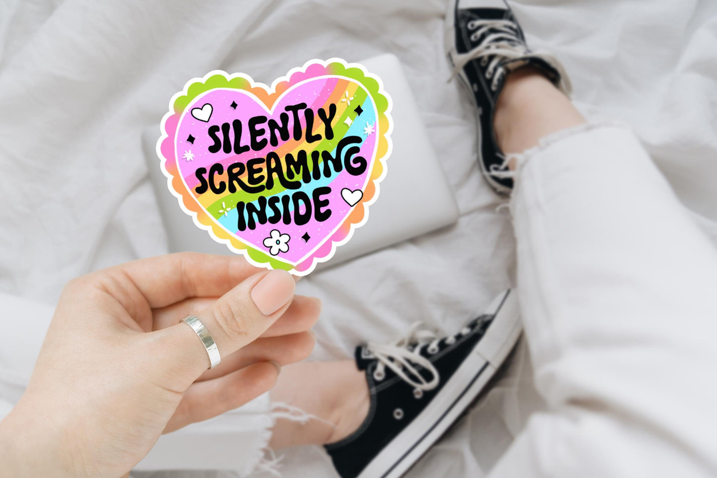 Silently Screaming Inside, Fu, Sticker for Laptop, water bottle sticker, kindle stickers, sarcastic sticker, funny stickers