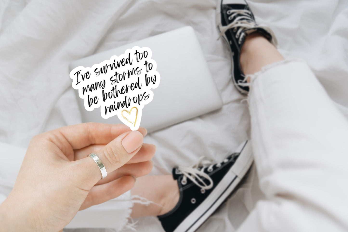 I've survived too many storms to be bothered by raindrops, laptop sticker, water bottle sticker, motivational sticker, inspirational sticker