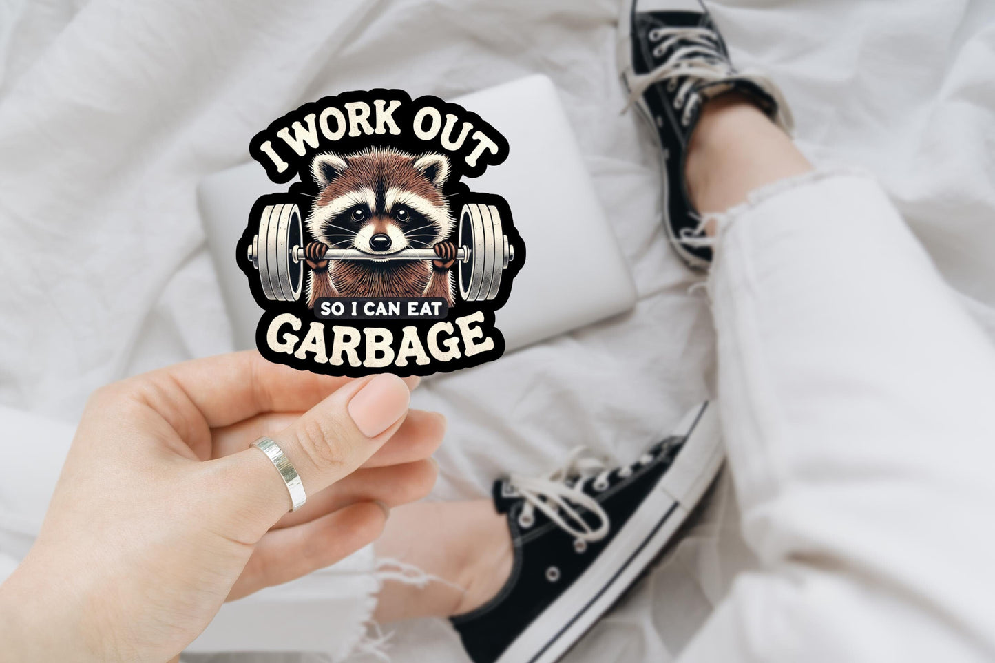 Workout Eat Garbage Raccoon, Funny Stickers, Sarcasm Stickers, Sarcastic Stickers, Funny Laptop Sticker, Funny Decals, Water Bottle Stickers
