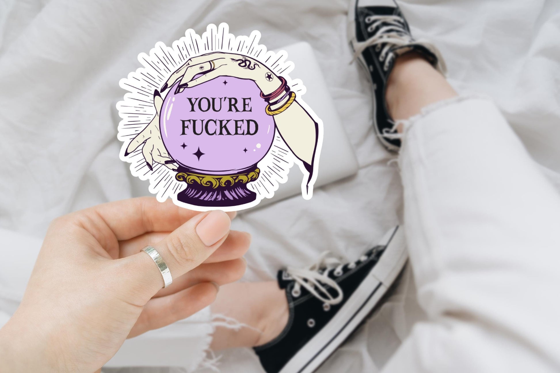You're F*cked Crystal Ball, funny stickers, water bottle stickers, laptop stickers, sarcastic stickers, kindle stickers
