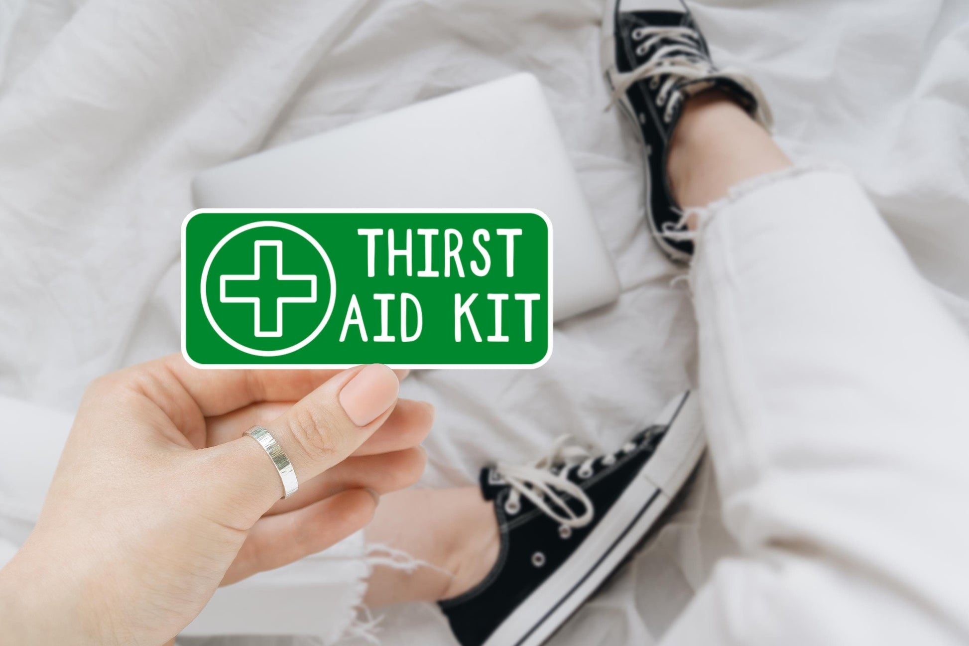 Thirst Aid Kit, Funny Possum Sticker for Laptop, Water Bottle, Kindle, Sarcastic, Funny Vinyl Decal