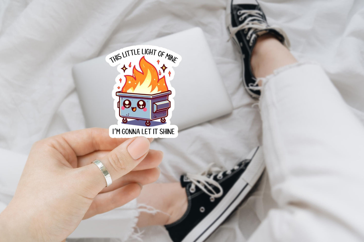 This Little Light of Mine Dumpster Fire Sticker | Funny Sarcastic Sticker for Laptop, Water Bottle, | Humorous Vinyl Decal, Funny Gift