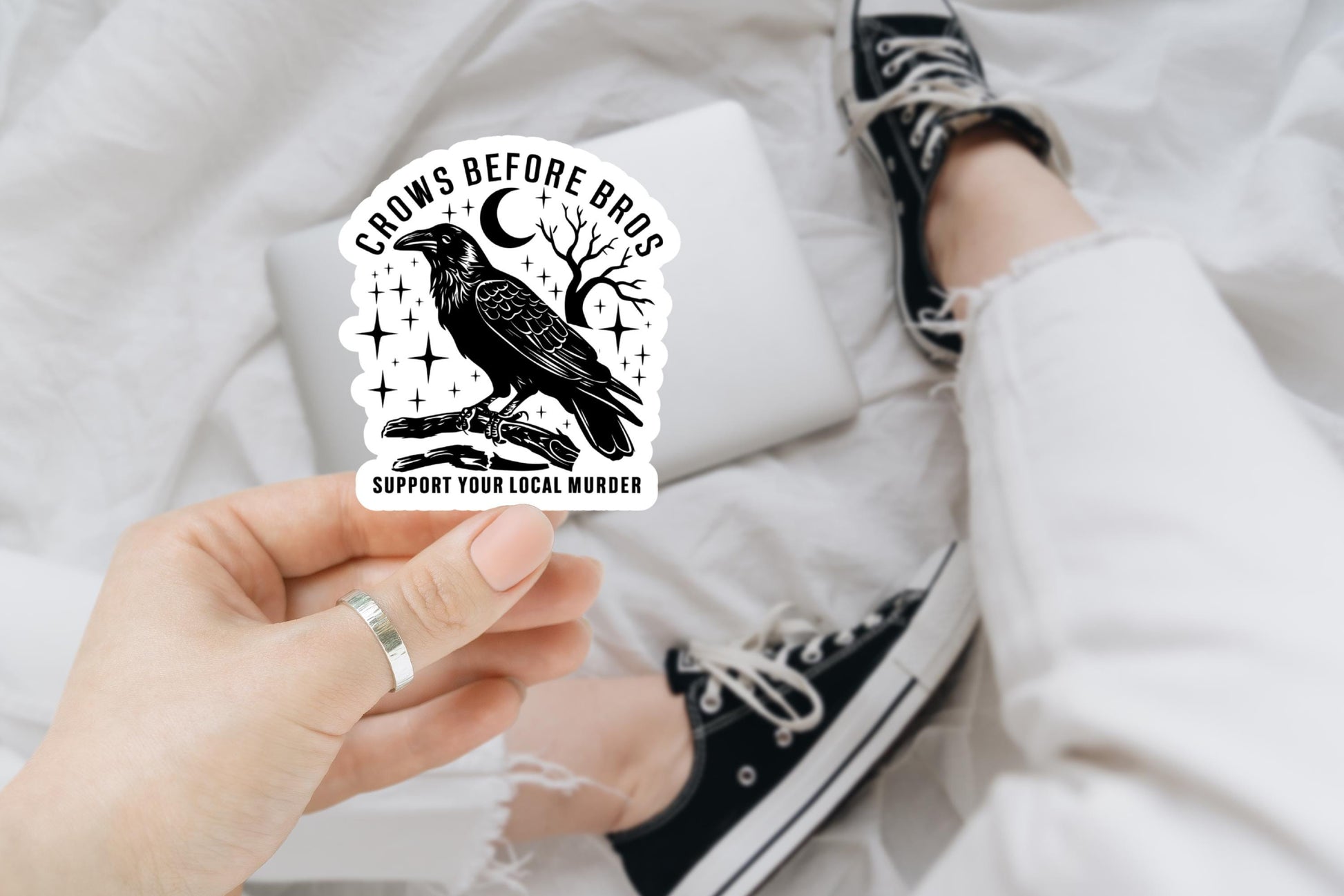 Crows Before Bros, feminist sticker, women's rights, waterproof vinyl sticker, laptop sticker