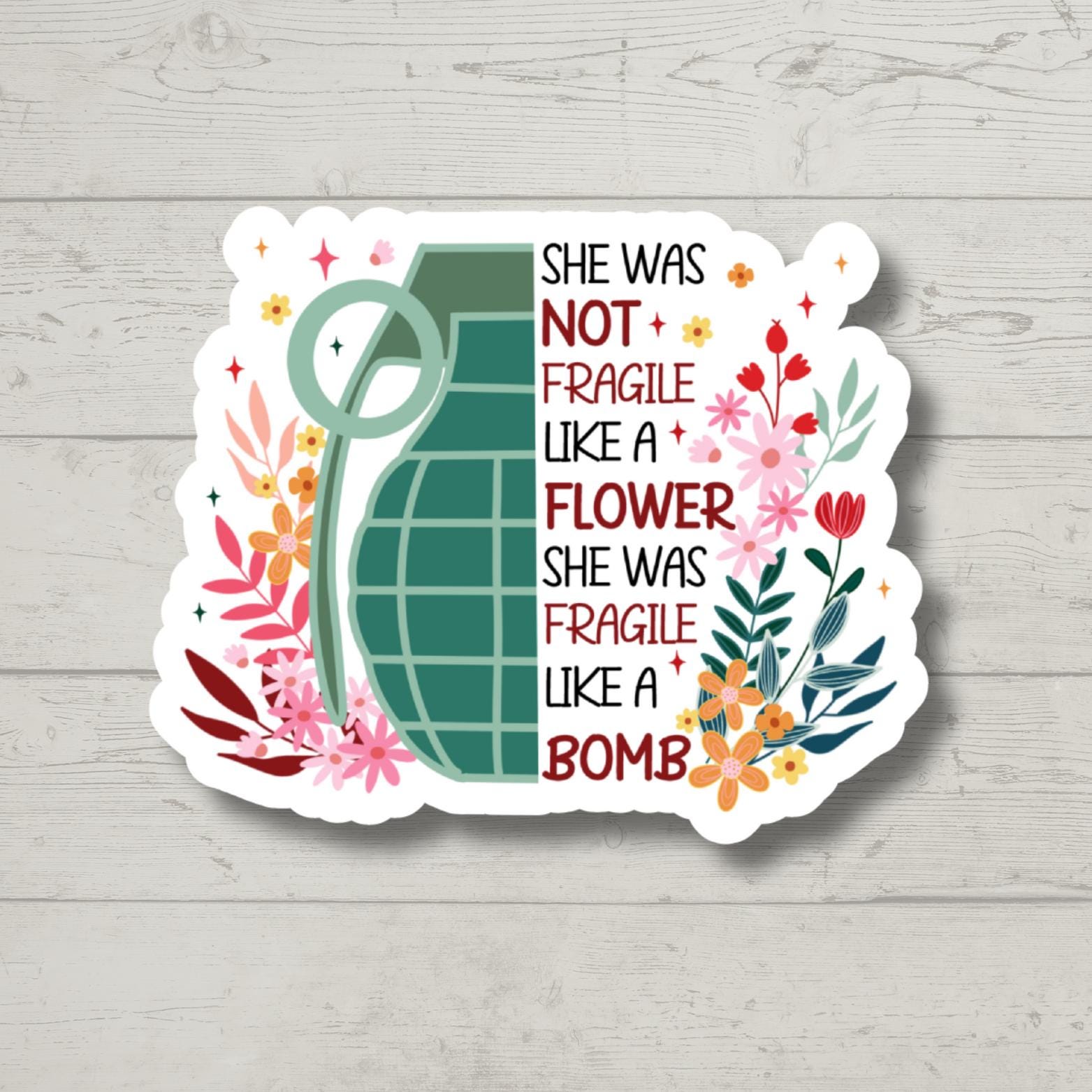 Fragile Like a Bomb Feminist Sticker | Survivor Warrior Waterproof Vinyl Decal for Laptop, Water Bottle, Tablet