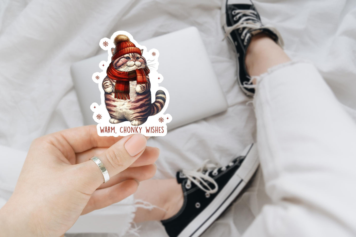 Warm Chonky Wishes Cat Sticker | Funny Sarcastic Sticker for Laptop, Kindle, Water Bottle | Humor Decal, Sarcasm Gift