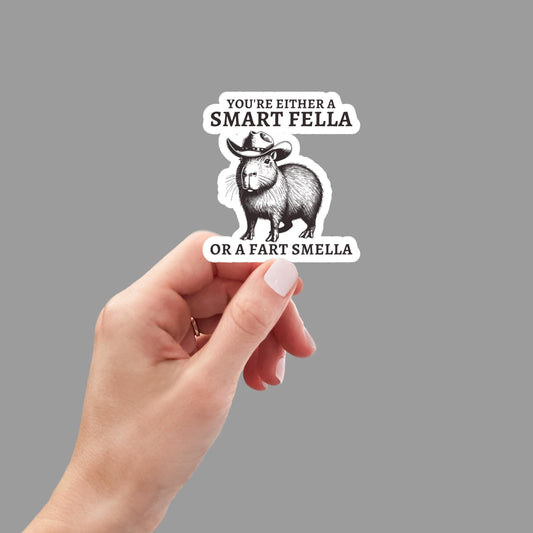 Smart Fella, capybara sticker, Water Bottle Sticker, capybara Decal, Laptop Sticker, Funny Stickers, kindle stickers