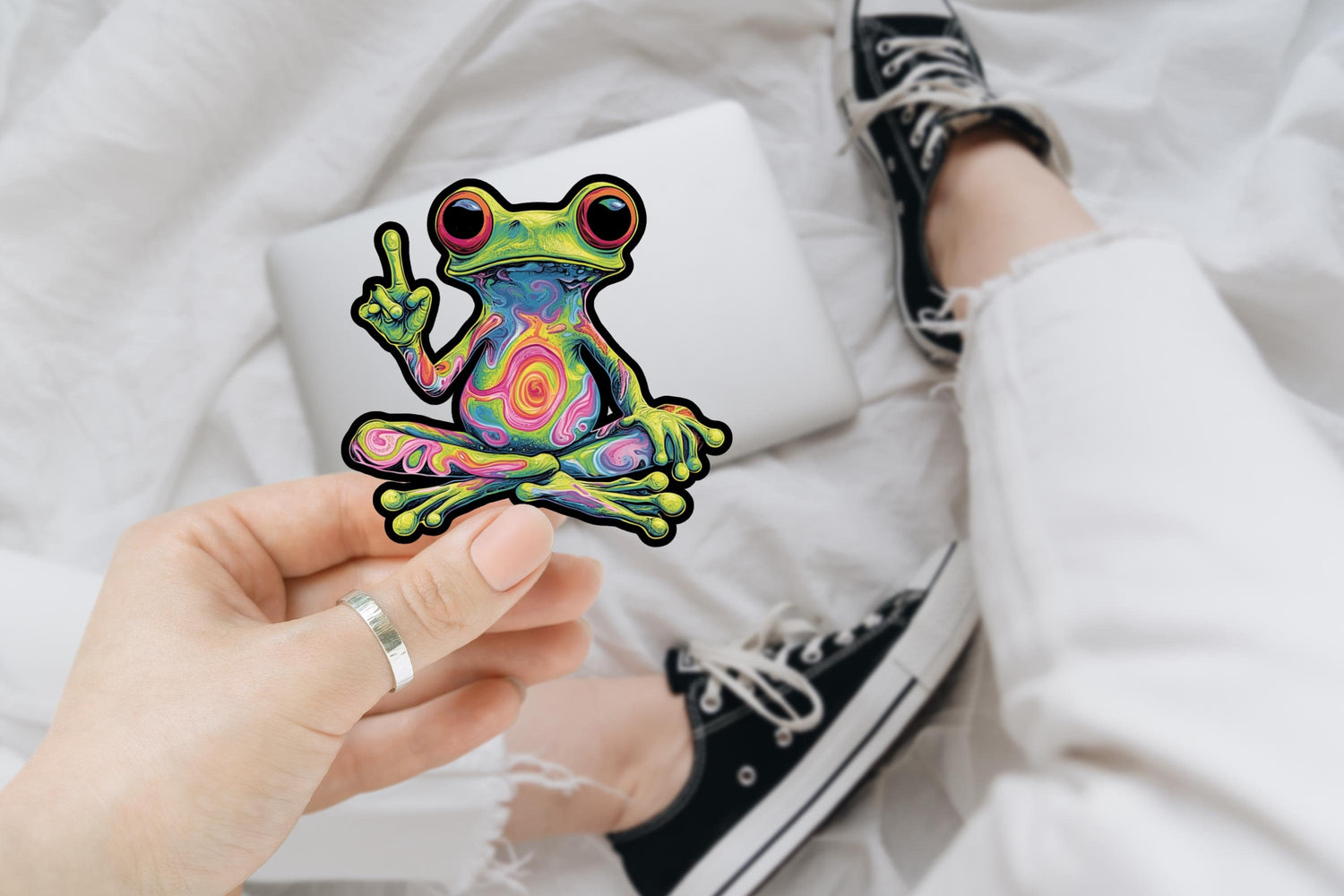 Psychedelic Frog Sticker | Funny Vinyl Decal for Laptop, Tumbler, Water Bottle | Trippy Sticker Gift