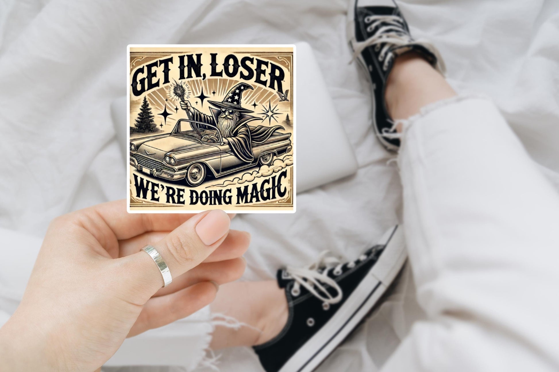 Get In Loser We're Doing Magic Sticker | Funny Fantasy Sticker for LOTR, DnD, MTG Fans | Wizard Vinyl Decal