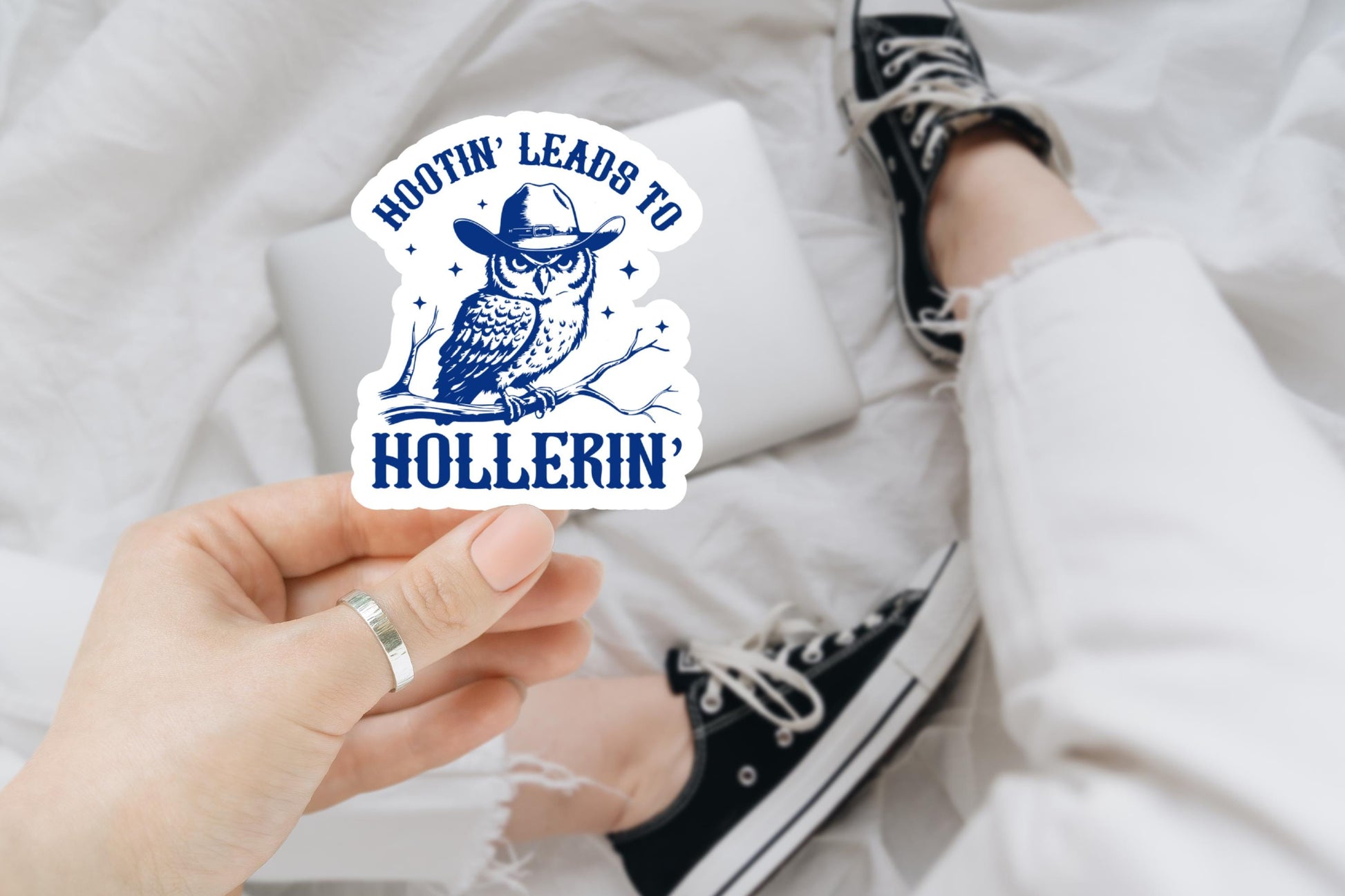 Hootin’ Leads to Hollerin’ Funny Owl Sticker | Sarcastic Vinyl Decal for Laptop, Water Bottle, Kindle | Humor Gift