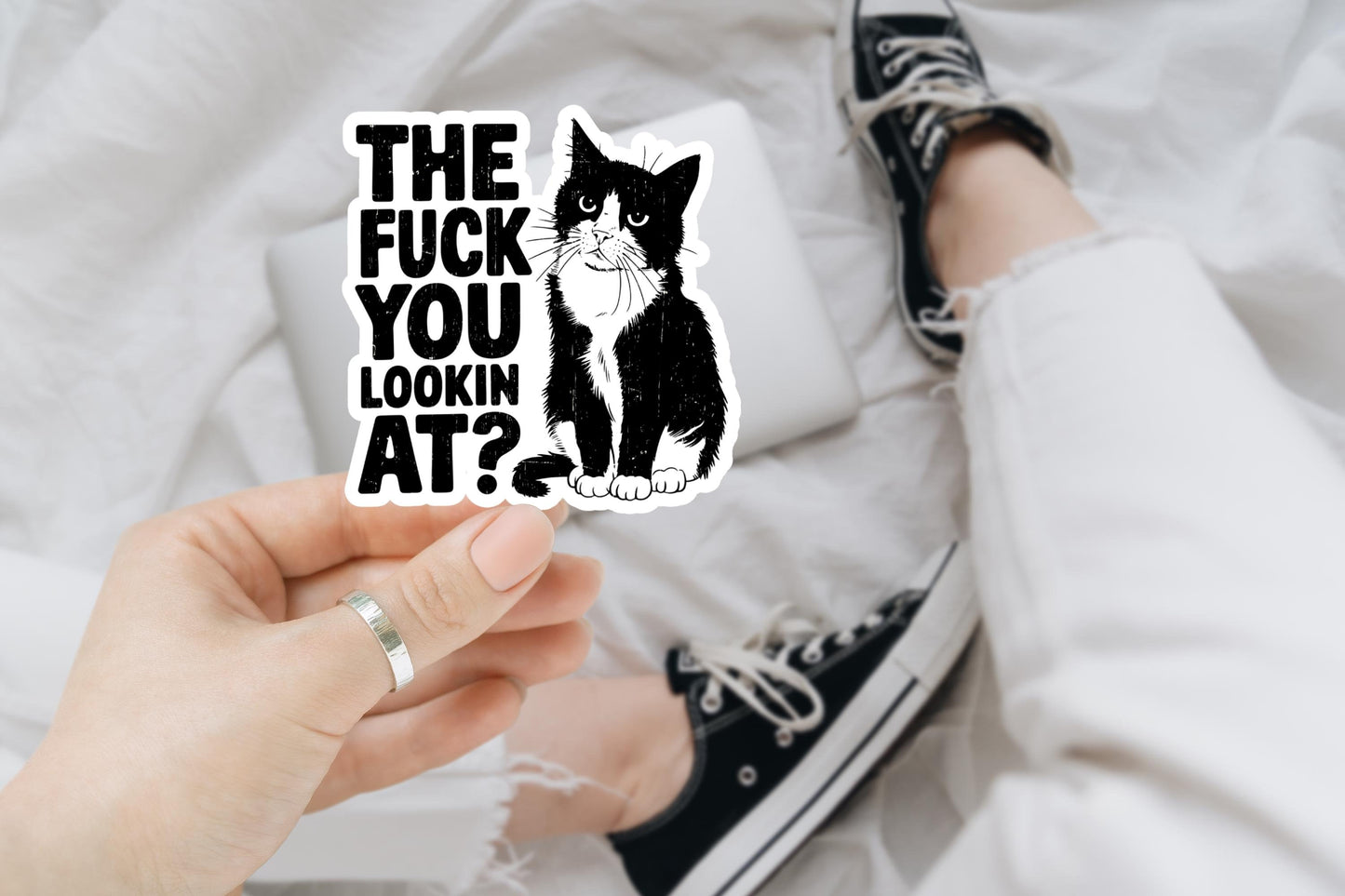 The F*ck You Lookin At Sticker, Funny Cat, Sticker for Laptop, water bottle sticker, kindle stickers, sarcastic sticker, funny stickers