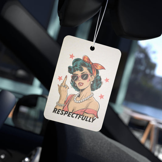 Retro Respectfully Car Air Freshener, Vintage Car Perfume Tag, Cute Auto Decoration, Gift for Her, Sassy Car Decor