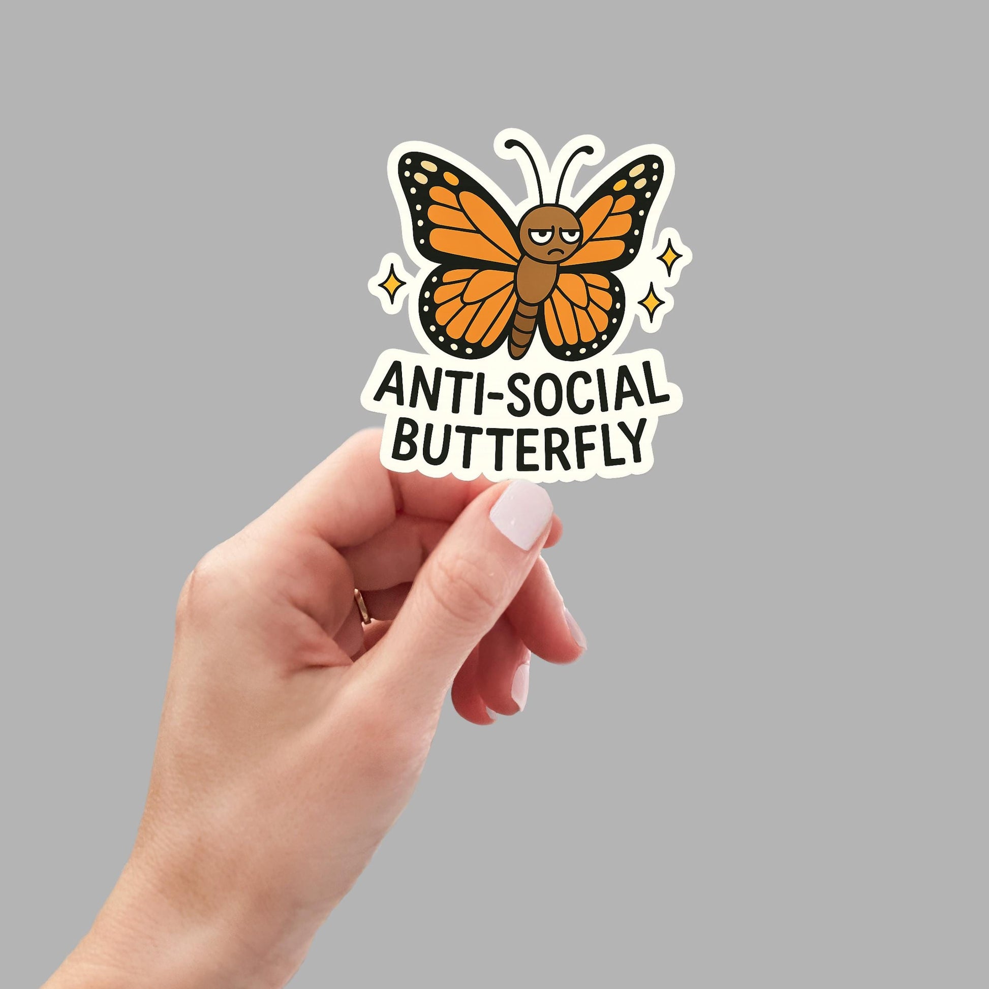 Anti-Social Butterfly Sticker – Humor Sticker for Laptops & Water Bottles, Vinyl Die Cut