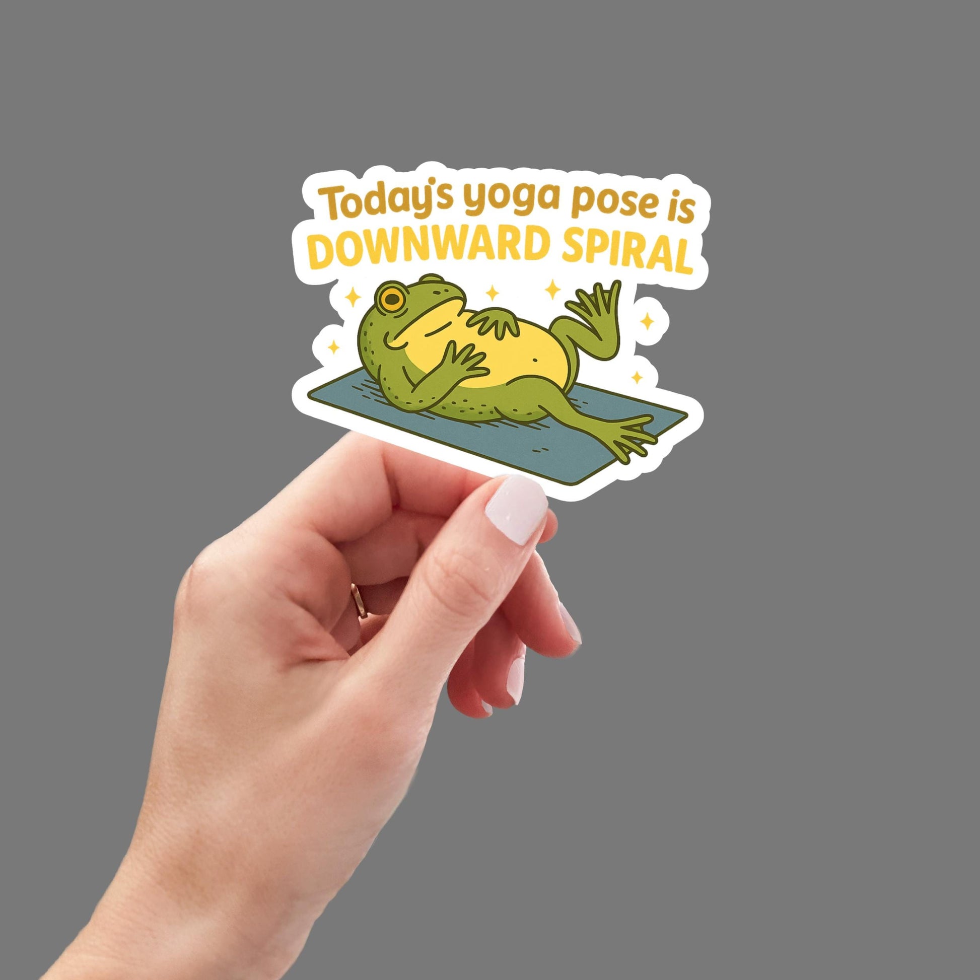 Funny Frog Yoga Sticker, Cute Animal Sticker, Humor Yoga Gift, Waterproof Vinyl Decal for Laptop, Journal, Water Bottle