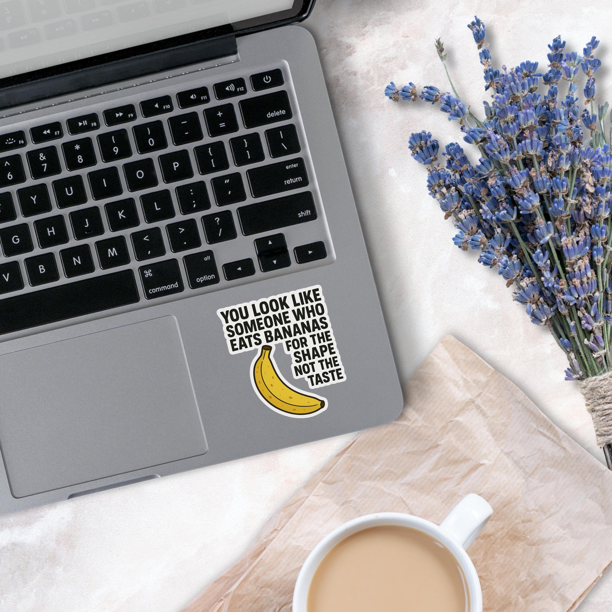 You Look Like Someone Who Eats Bananas for the Shape Not the Taste – Funny Meme Vinyl Sticker, Ironic Laptop Water Bottle Gift