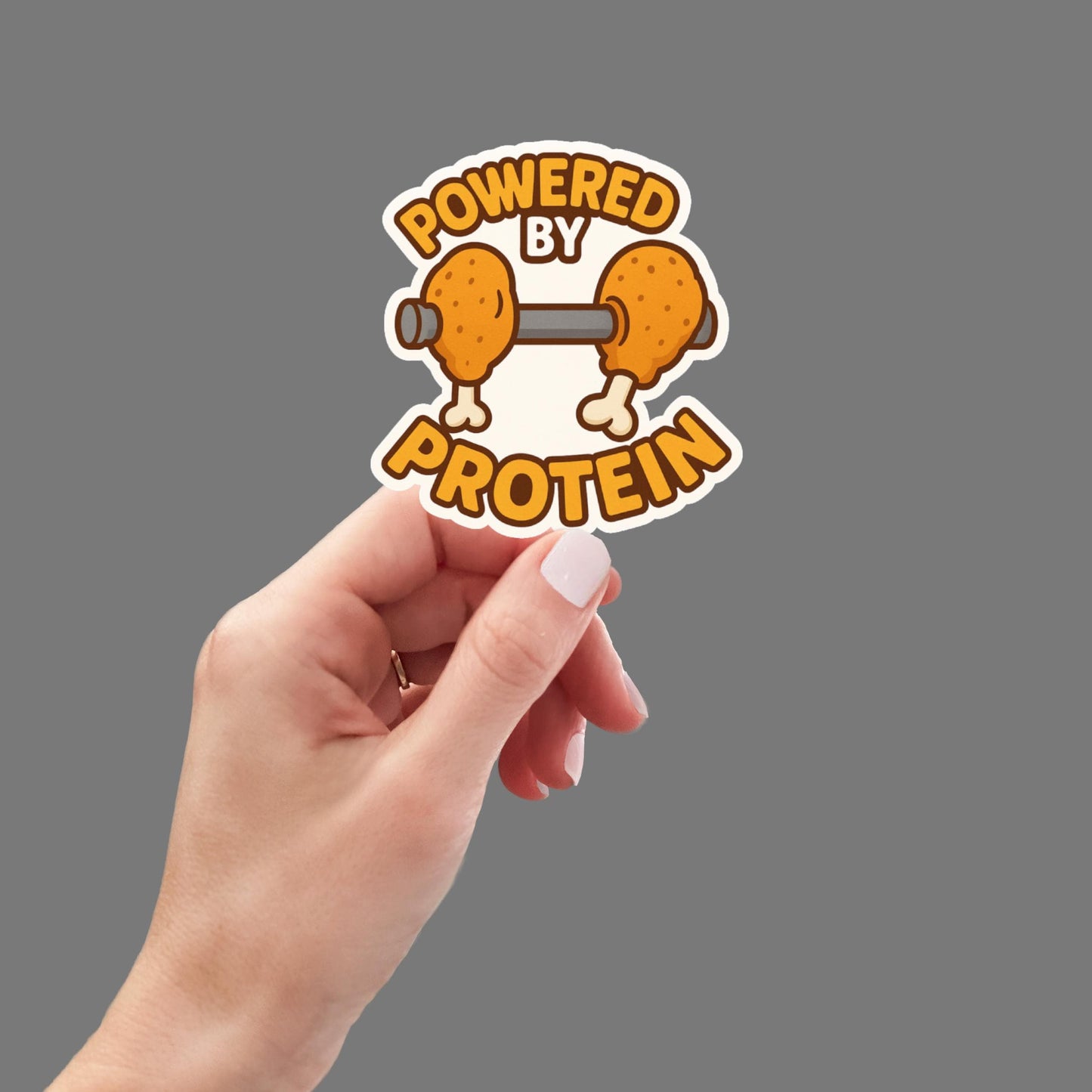Powered by Protein Sticker, Funny Gym Sticker, Workout Decal, Sarcastic Fitness Sticker, Laptop & Luggage Sticker, Water Bottle Decal