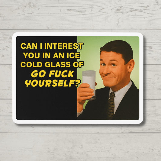 Funny Retro Sticker, Ice Cold Glass of Go F Yourself, Sarcastic Adult Humor Sticker, Rude Gift, Sassy Decal for Laptop or Water Bottle