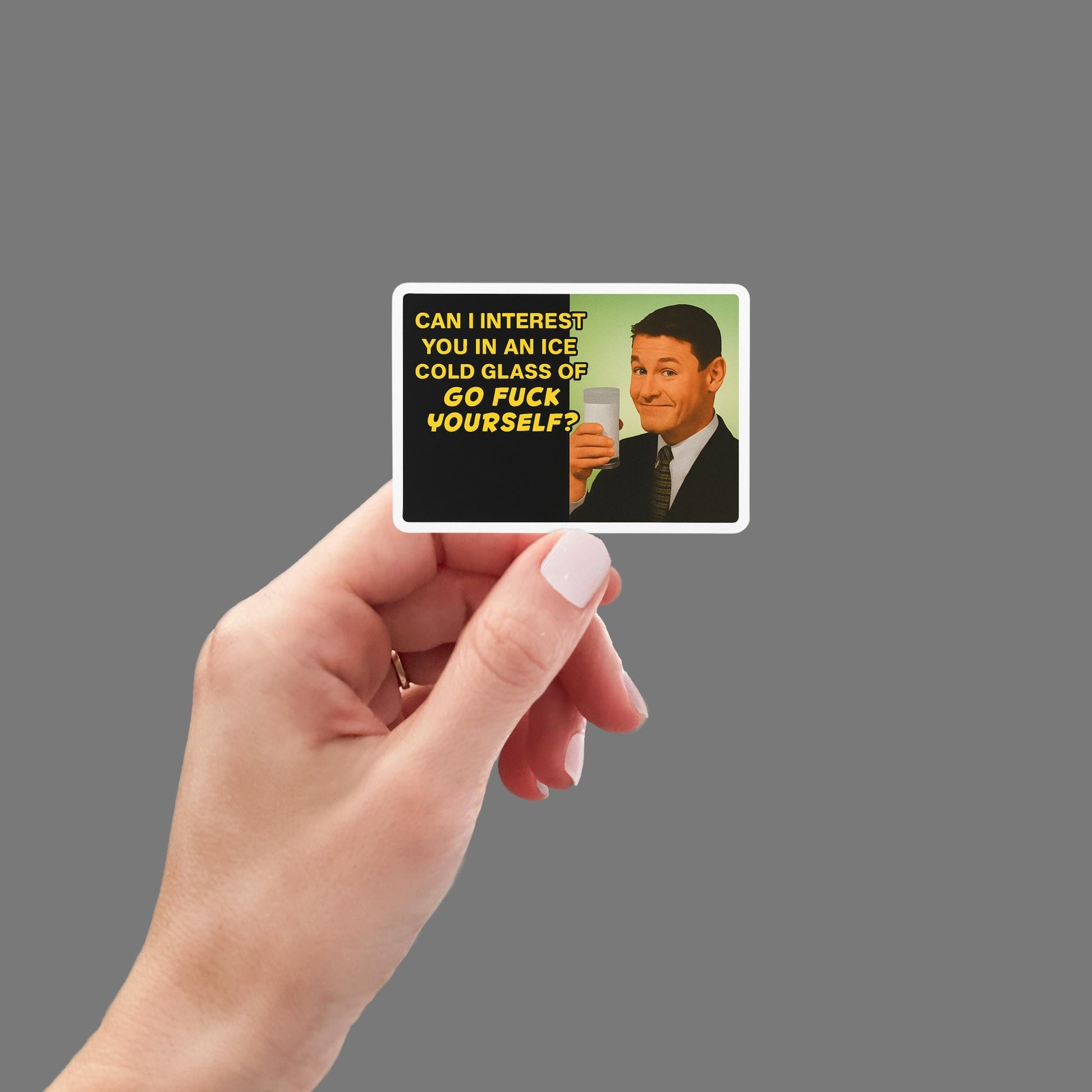 Funny Retro Sticker, Ice Cold Glass of Go F Yourself, Sarcastic Adult Humor Sticker, Rude Gift, Sassy Decal for Laptop or Water Bottle