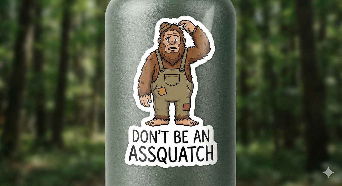Don't Be An Assquatch Big Foot Sticker Funny Vinyl Decal for Laptop, Water Bottle, Car, Hiking Gift, Outdoor Camper Aesthetic