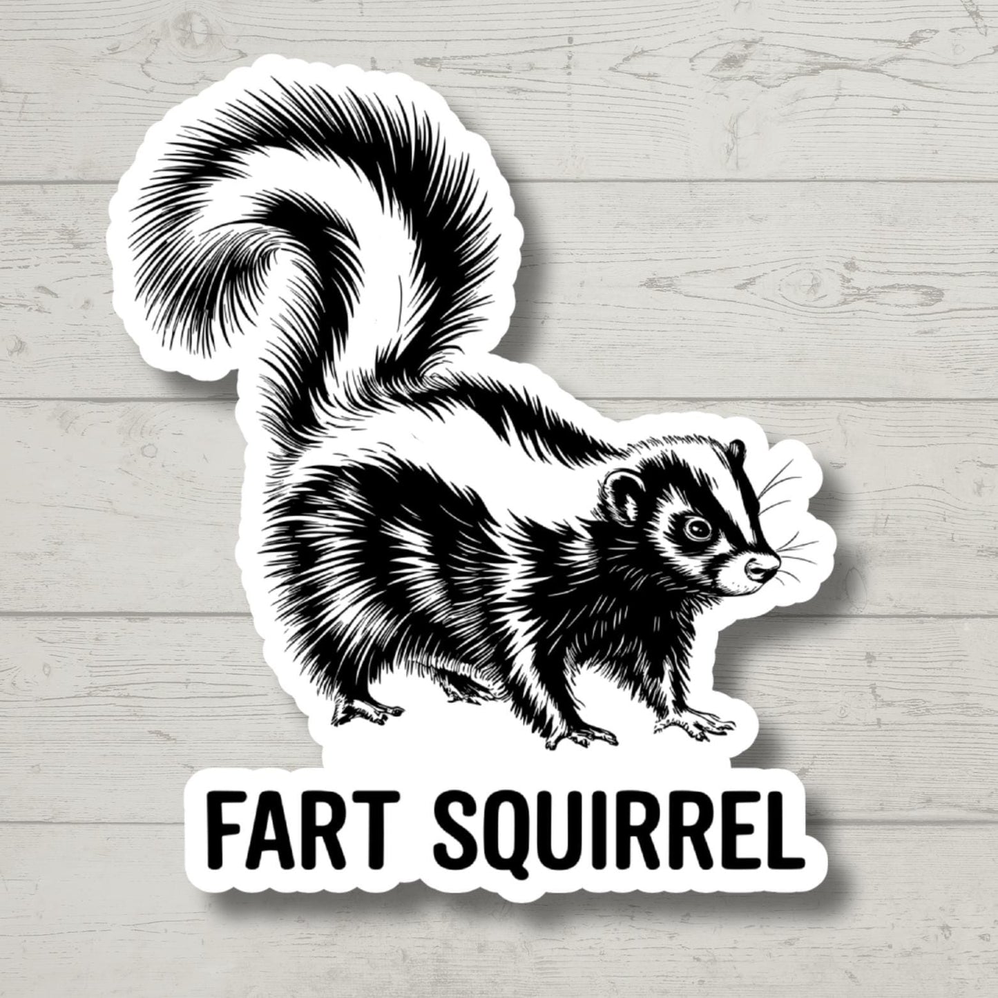 Fart Squirrel Sticker - Funny Skunk Vinyl Decal - Cute Woodland Animal Gift - Stinky Nature Pun for Laptop, Water Bottle