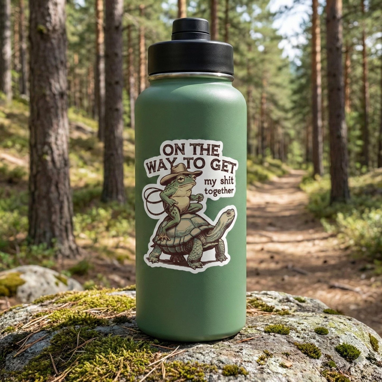 On the Way to Get My Sh*t Together Sticker - Funny Frog Riding Turtle - Waterproof Vinyl Decal - Cute Cottagecore Aesthetic Gift