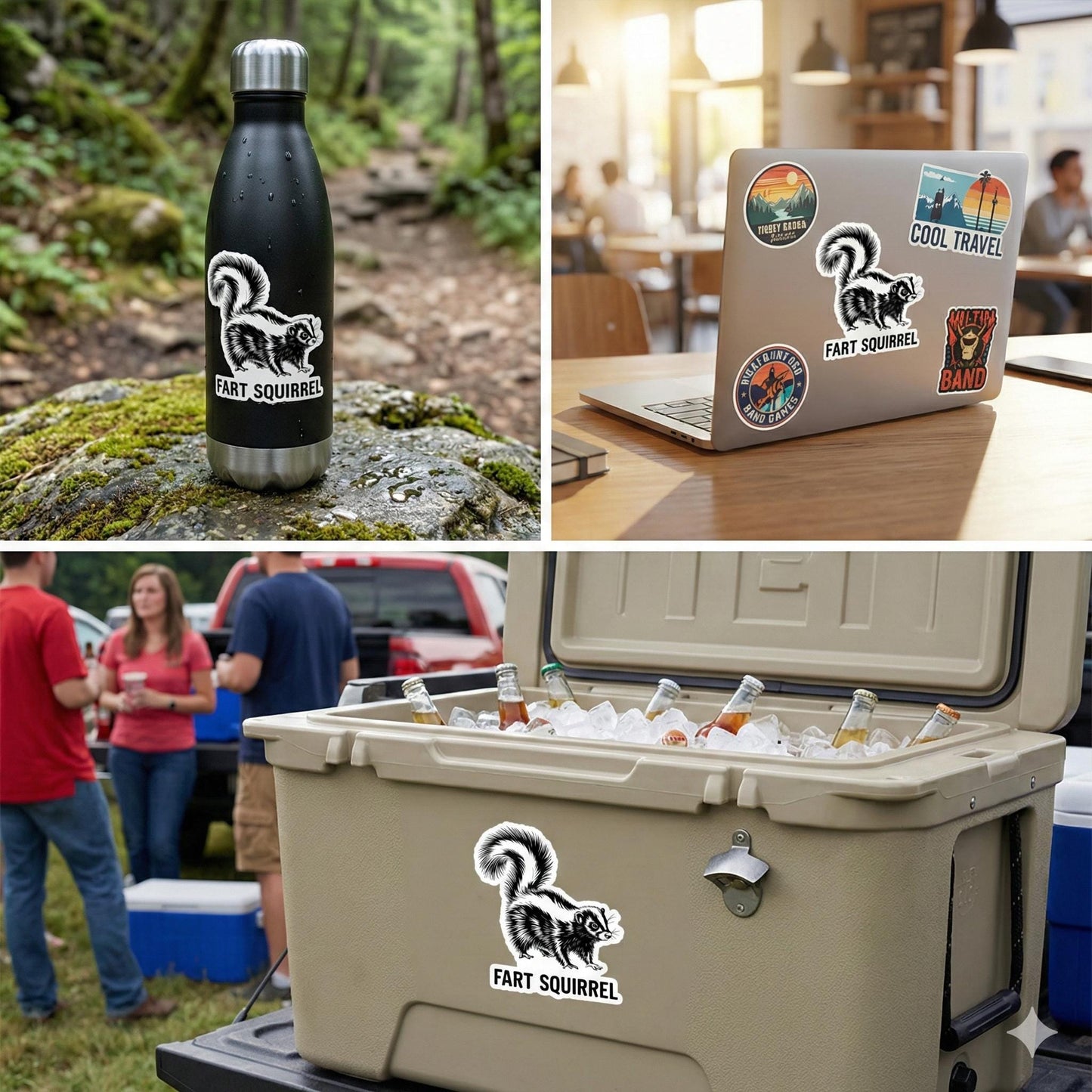 Fart Squirrel Sticker - Funny Skunk Vinyl Decal - Cute Woodland Animal Gift - Stinky Nature Pun for Laptop, Water Bottle