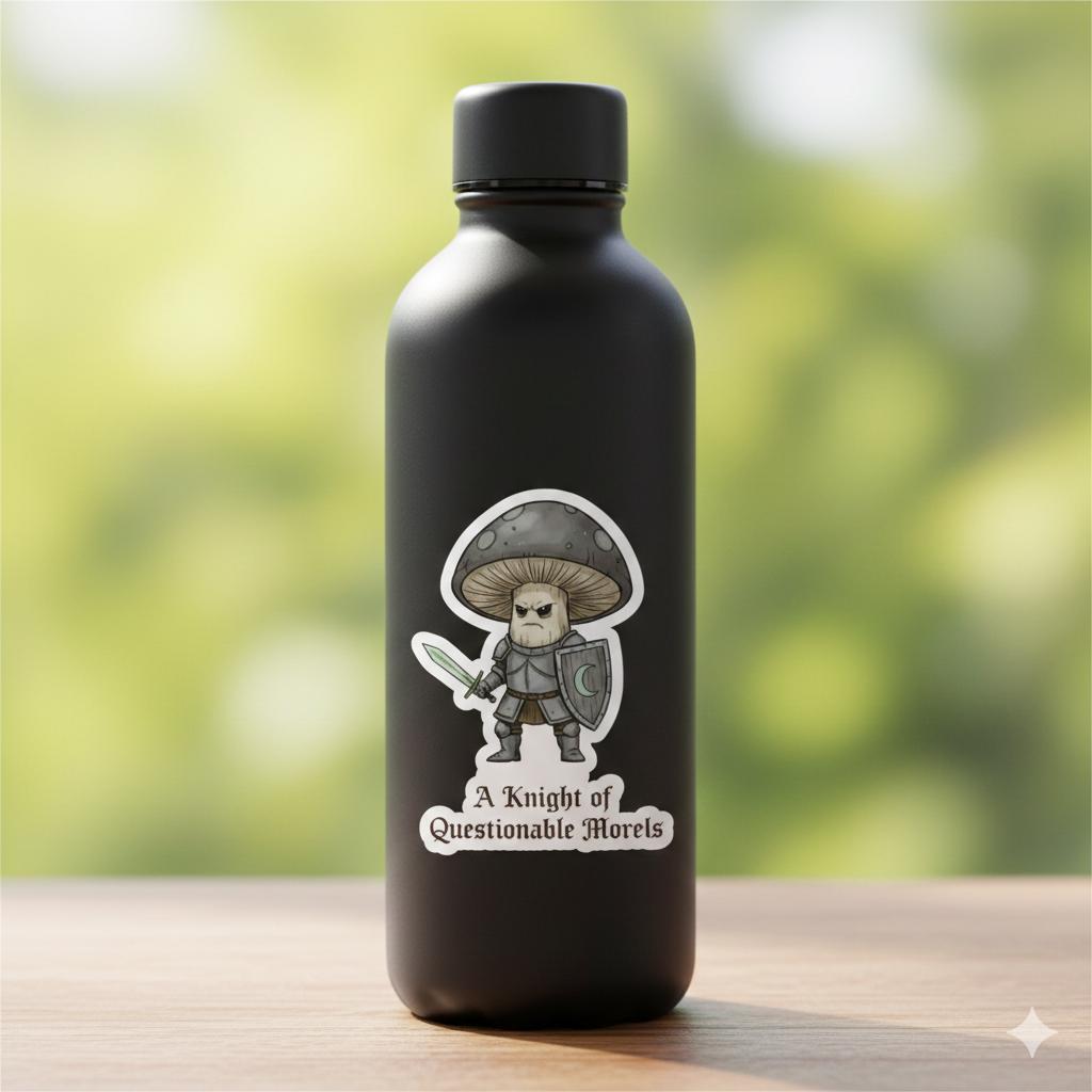 A Knight of Questionable Morels Sticker - Funny Mushroom Warrior Pun - Goblincore Aesthetic, Weirdcore Meme Sticker