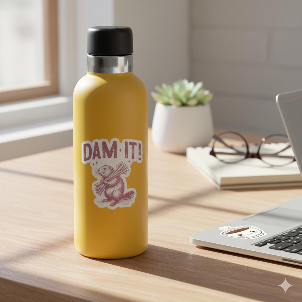 Funny Beaver Sticker - Dam It Vinyl Decal for Laptops & Water Bottles - Sarcastic Animal Pun Gift - Sassy Adult Humor Stationery
