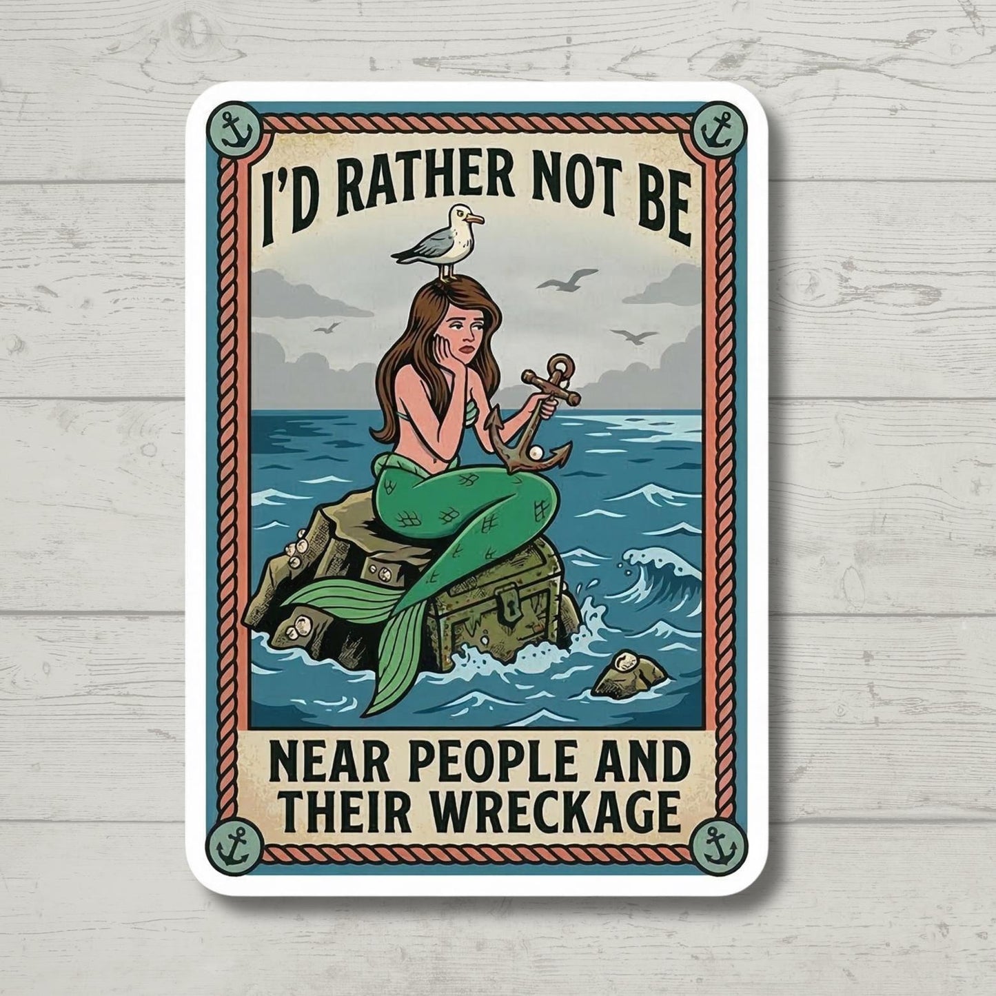 Funny Introvert Mermaid Sticker, Social Anxiety Decal, Snarky Water Bottle Sticker, Antisocial Gift