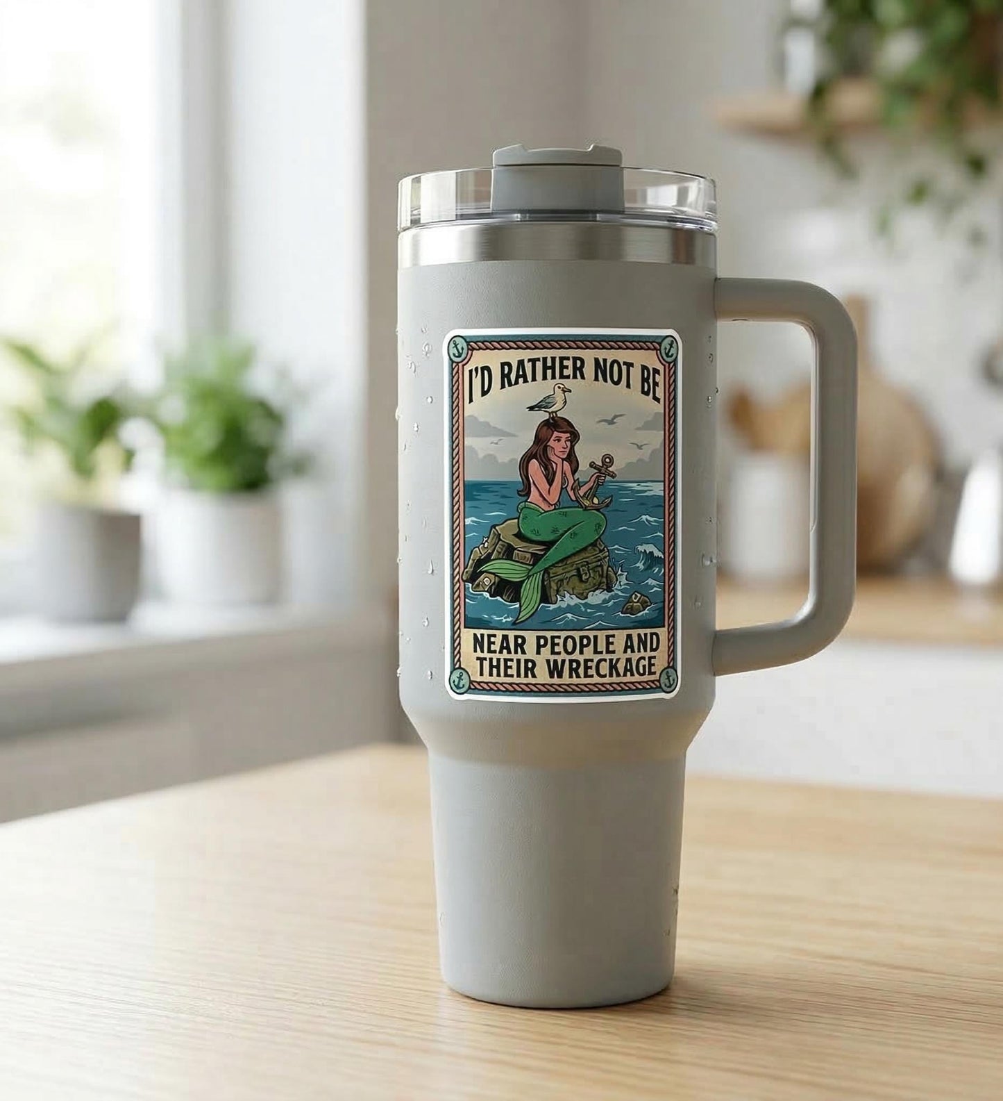 Funny Introvert Mermaid Sticker, Social Anxiety Decal, Snarky Water Bottle Sticker, Antisocial Gift